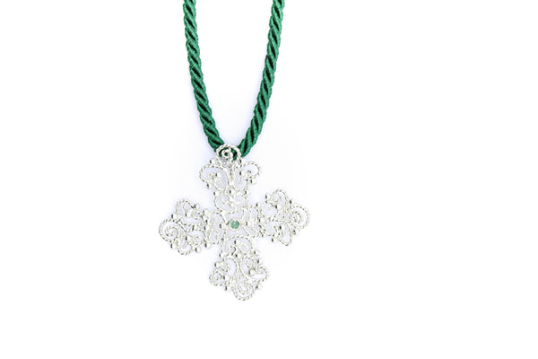 <transcy>Filigree Cross with Emerald</transcy>